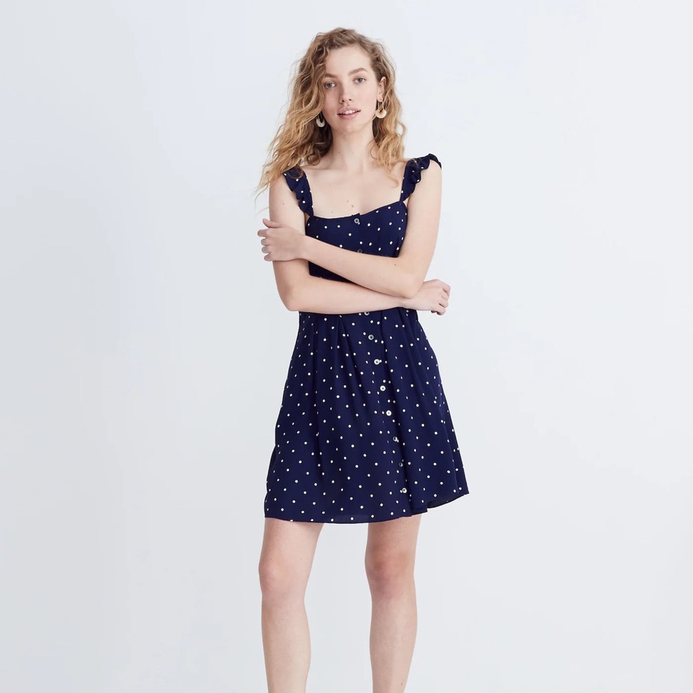 Madewell Ruffle-Strap Button-Front Dress in Polka Dot